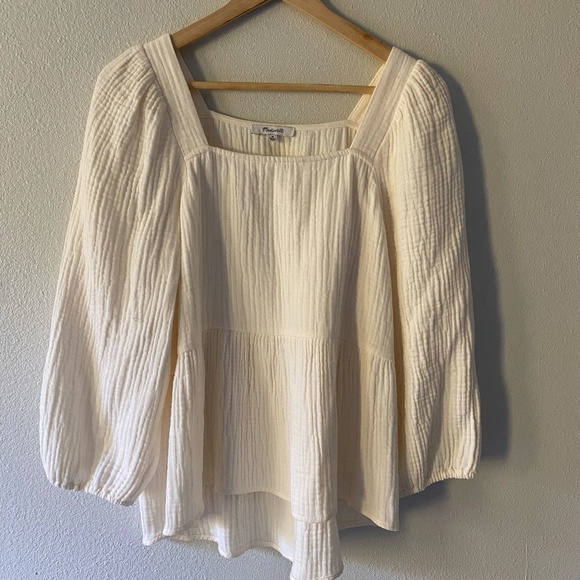 Madewell Millbrook Puff-Sleeve Peplum Top SIZE M - Picture 4 of 9